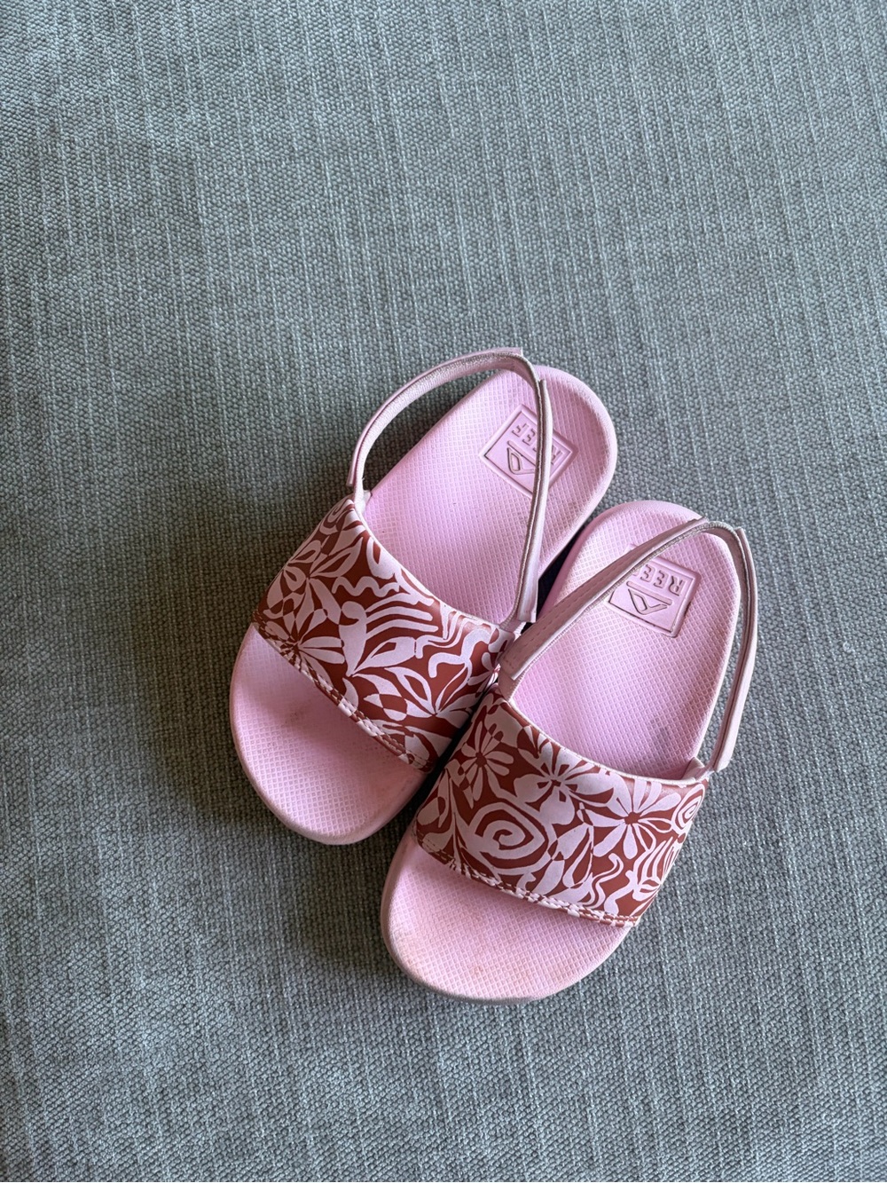 Reef Kids Pink Slide Sandals with Brown Floral Strap